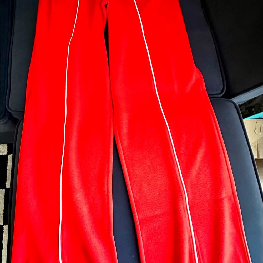 SPANX Red Track Pants with White Piping